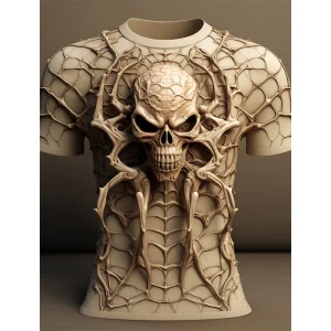 Vintage T Shirt For Men 3D Printed Horror Undead Skull Pattern Tee Tops Short Sleeve Oversized T-shirt Fashion Men's Clothing
